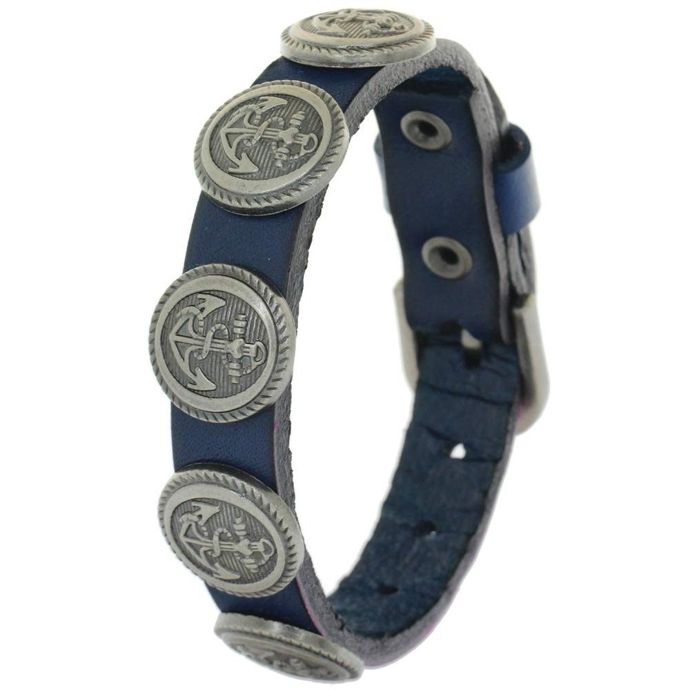 BRLTimeMen Bracelets Women Genuine Cow Leather Rock Punk Bangles Fashion Anchor Rivet Jewelry Clasp Buckle Adjustable Wristband Jewelry Unisex