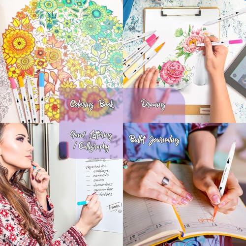 Image of Soucolor 24 Dual Tip Brush Markers,Water-Based Art Pens,for Coloring Books | 24 Vibrant Water-Based Colors,Brush + Fine Tip,Color-Coded,Plastic Case,Lettering,Coloring Books,Kids &Adults.
