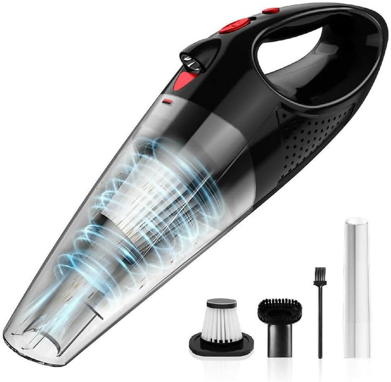 Deedlite Oryzom handheld vacuum cleaner with various attachments including a brush, crevice tool, and filter.