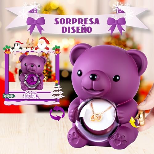 Miniatura 2 de Goldmiky Oso Con Rosa Eterna Y Collar, Flor Eterna Con Osito,Osito Con Colgante Dentro, Oso Amor Eterno, Regalo Para Ella Oso- Regalos Para Mujer Día De San Valentín, Cumpleaños