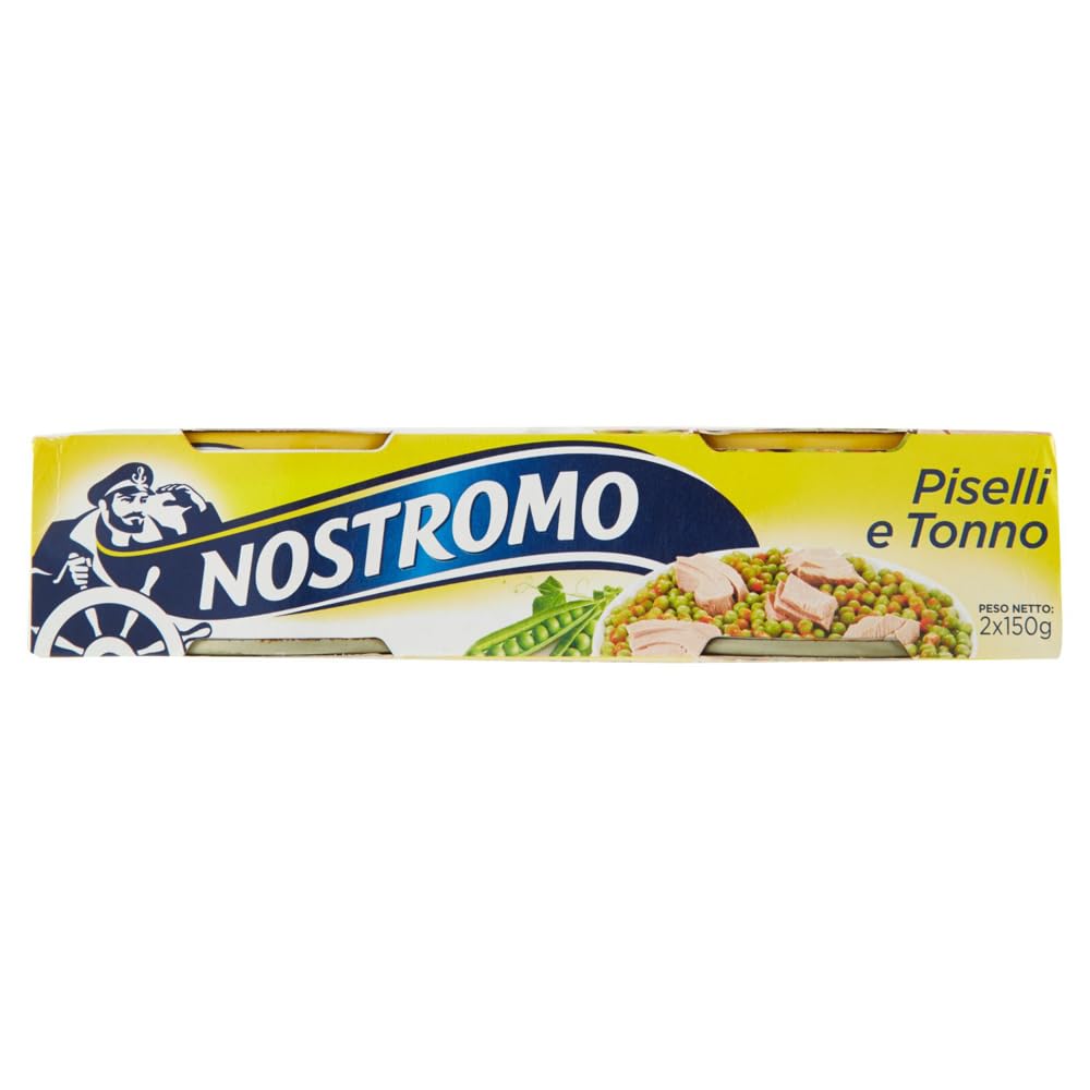 Confezione da 20 Nostromo Tonno e Piselli ,Piatto Pronto con Tonno e Piselli, Ogni Confezione Contiene 2 lattine da 150g + 1 Confezione di Talco Felce Azzurra in omaggio, Busta da 100g