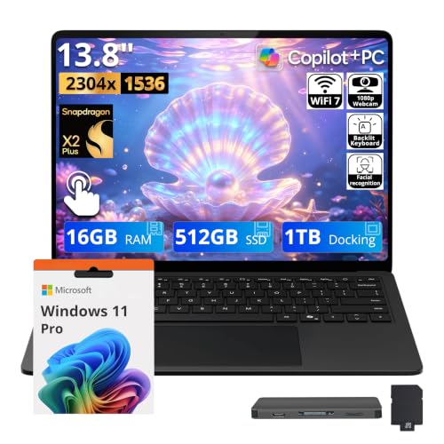 Image of Microsoft Surface 13.8 inch 2K Touchscreen Copilot+ PC Laptop, Snapdragon X2P-64-100, 16GB LPDDR5X, 1.5TB Storage (512GB SSD+1TB Docking Station), Qualcomm Adreno, Backlit Keyboard, Win 11 Pro, Black