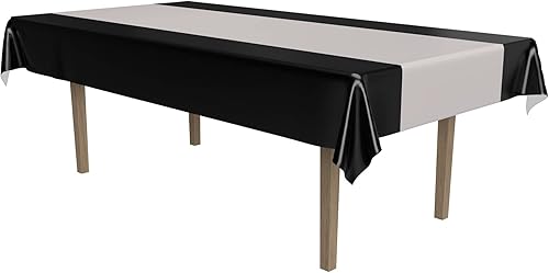 Beistle Elegante cubierta rectangular de plástico negro y plateado para premios de noche, suministros de fiesta de graduación, decoraciones de boda