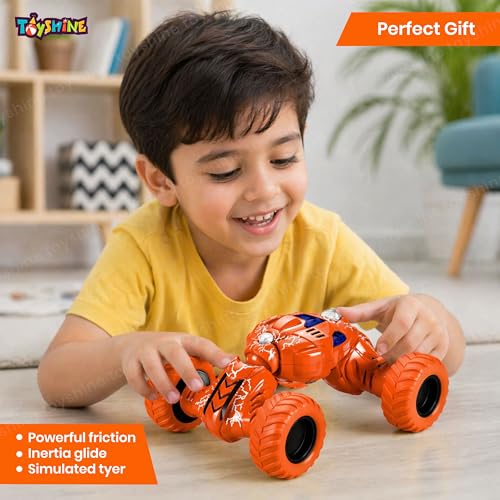 Image of Toyshine Pull Back Friction Powered Telescopic DTX Toy Car Off-Road Non Electric Stunt Toy Gift for Babies Toddlers Kids Boys Girls Age 2+, Multicolor
