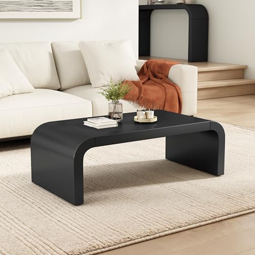 Modern Curved Coffee Table, 47.2’’ Minimalist Waterfall Center Table with