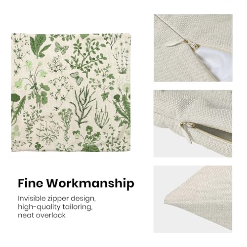 Image of AEIOAE Summer Pillow Covers 22x22 Inch Set of 2,Olive Green Wild Flower Plant Throw Pillows Case,Seasonal Floral Outdoor Decorative Square Linen Farmhouse Decor Cushion Covers for Home Sofa Bed Couch