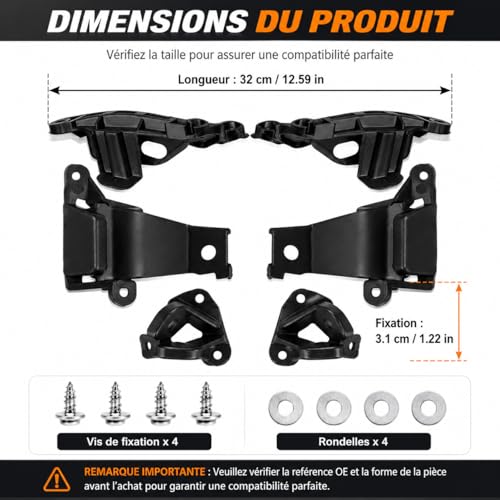 Kit de réparation support de phare avant pour Peugeot 308 et 408