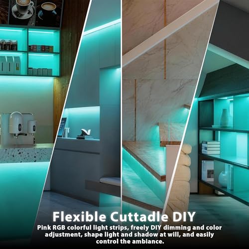 Image of Teal 10 Foot Led Lights Strip Indoor Rope Lights Easy DIY Cuttable Strip Lights for Room Bathroom Living Room Kitchen Ceiling Wall Vanity Mirror Decor