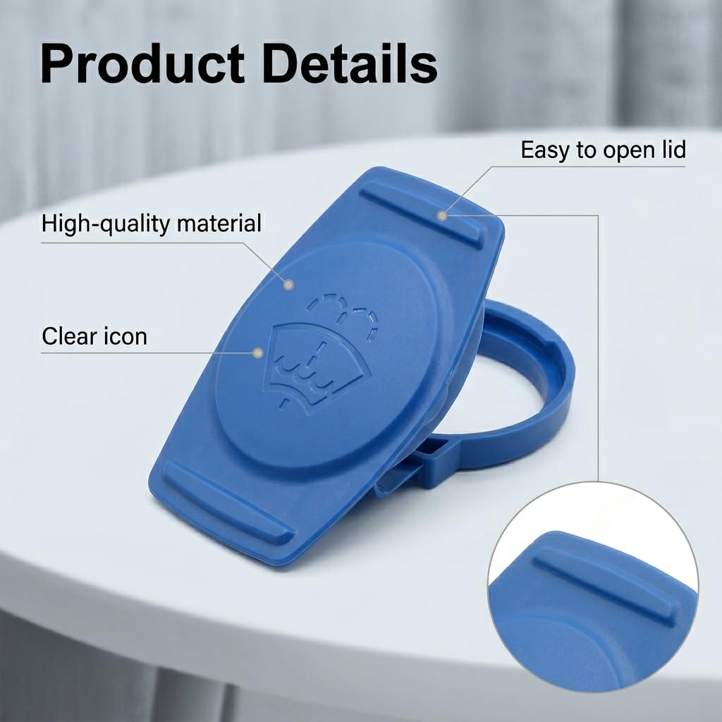 Tapa de repuesto para depósito de líquido limpiaparabrisas (paquete de 2), accesorio universal para la mayoría de los modelos de vehículos, duradera, a prueba de fugas, fácil montaje, color azul