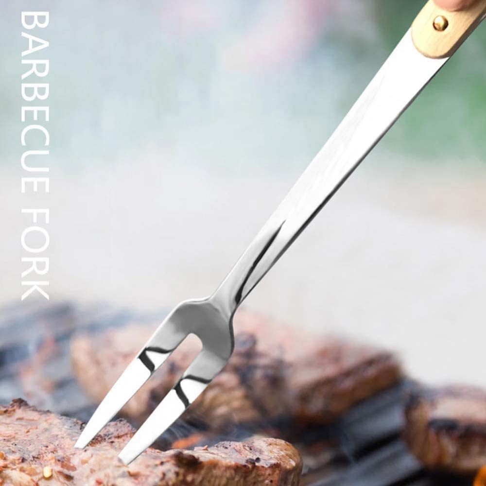 Fourchette à Viande avec poignée en Bois, Fourchette à découper Professionnelle, Fourchette à rôtir en Acier Inoxydable, 2 pièces