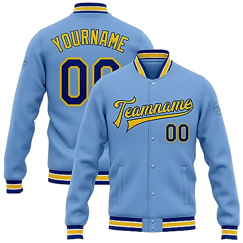 Customized Varsity Jacket, Men's Varsity Jackets, Custom Light Blue Pink-White Bomber Full-Snap Varsity