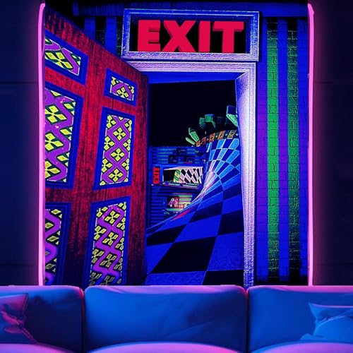 3D Exit Blacklight Tapestry Wall Decor for Men Bedroom Trippy 3D Illusion Glow in the Dark Wall Hanging Backdrop for Men Guys Game Room UV Reactive 3D Poster for Living Room Dorm 51x60 Inches