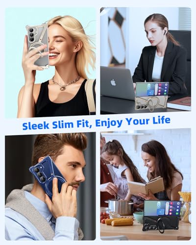 Image of Z Shaped Metal Frameless Phone Case for Samsung Galaxy Z Fold 7 with Wireless Charging | Minimalist Bezel Less with 360 Magnetic Ring Kickstand (Blue)