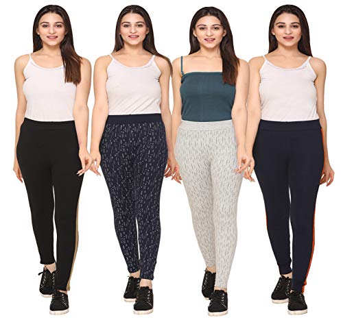 Image of SHAUN Women Free Size (Waist Size-26-34 inch) Stretchable Jegging (Length 37-39 inch Pack of 4)