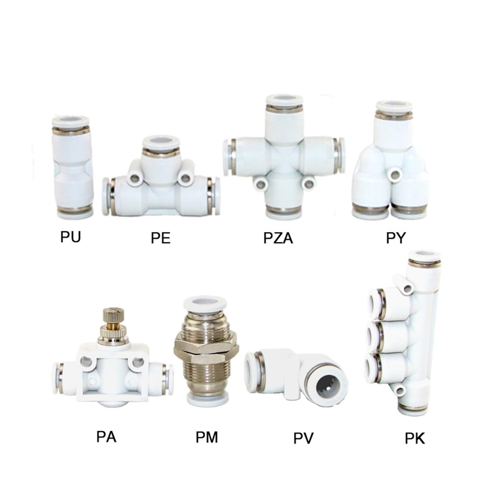 Accesorios neumáticos blancos, acoplamientos for tuberías de aire, 4-16 mm, conector rápido de manguera de plástico, 10/20/50/100 unidades, PU PV(50pcs,PV-10mm)