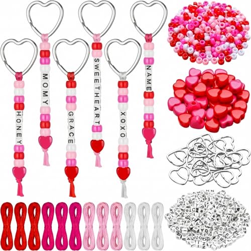 Landical 564 Pcs Mothers Day Keychain Craft DIY Heart Bead Keychain Making Kit Adjustable Letter Bead Galentines Day Friendship Love Mom Gift Jewelry Accessories Valentine Party Favor(Sweet Color)