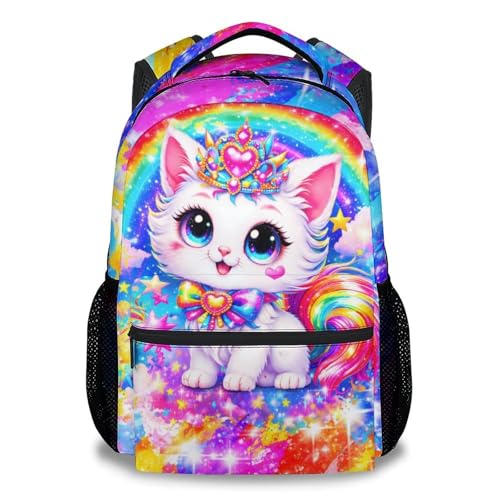 GiftoFLUX Toddler Backpack for Girls Cat School Bag - Kindergarten Bookbag for Kids Water Resistant Daypack for Elementary Students (17 Inch)