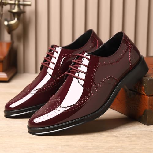 Image of Men's Patent Leather Wingtip Carving Brogue Dress Shoes Fashion Classic Cap Toe Lace Up Low Top Oxfords Shoes Casual Business Formal Derby Shoes