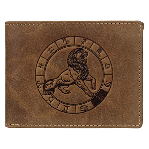 Greenburry Vintage 1705-Löwe Leder Geldbeutel Geldbörse Portemonnaie mit Sternzeichenmotiv Löwe