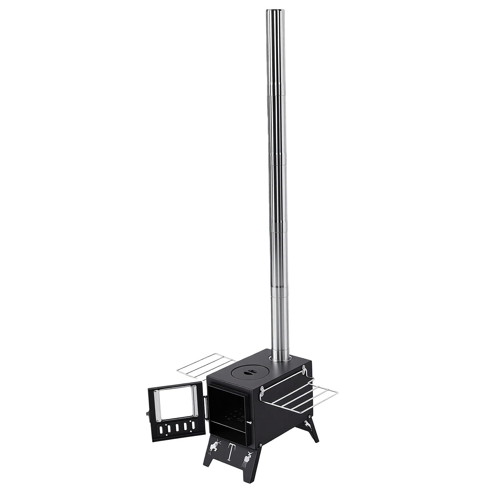 AMONIDA Fornello a Legna Portatile Design Regolabile per Cucinare All'aperto Viaggi in Campeggio Resistente Acciaio Al Carbonio 35,6 X 30 X 20,5 Cm