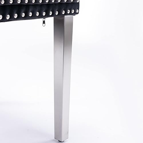 Miniatura 8 de Juego de 2 sillas de comedor vintage de terciopelo con respaldo alto, sillas Parson vintage para sala de estar, comedor (negro + patas metálicas)