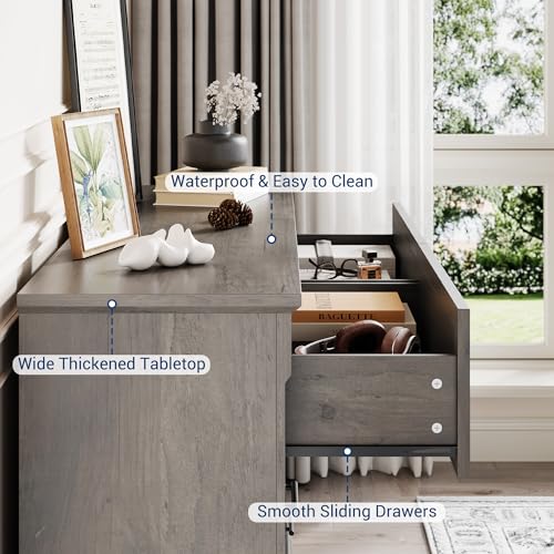 GarveeHome Farmhouse 6 Drawers Dresser, 47" Long Wood Closet Dressers Organizer, Rustic Chest of Drawers for Bedroom Living Room Hallway Entryway, Wash Grey