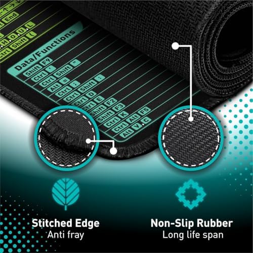 Pixiecube Excel Cheat Sheet Desk Pad | Excel Shortcut Keys Mouse Pad | Extended Large XL Gaming Mousepad | PC Office Spreadsheet Keyboard Mat | Non-Slip Stitched Edge - 4
