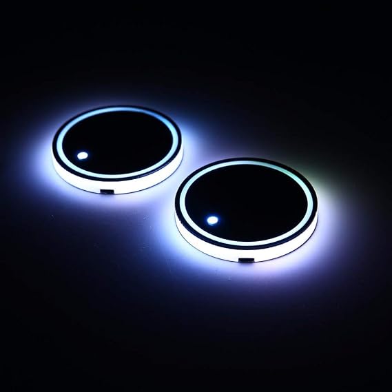2pcs LED Car Coasters, LED Cup Holder Lights with 7 Colors Luminescent Cup Pad, USB Charging Cup Mat for Drink Coaster Accessories Interior Decoration Atmosphere Light.