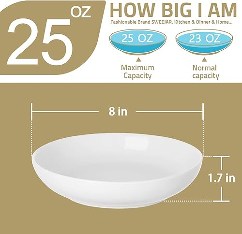 Miniatura 6 de Sweejar Tazones para pasta, platos llanos de cerámica, cuencos de ensalada de 25 onzas para servir, sopa, postre, pizza, fruta, filete, microondas y