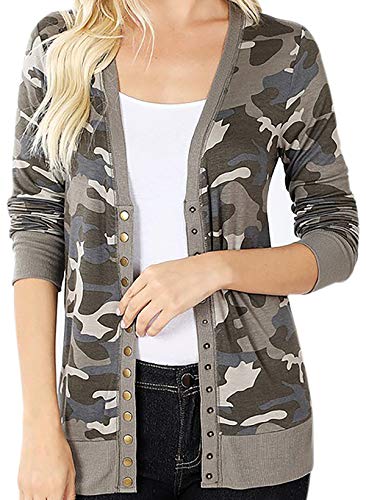 Women Long Sleeve Camouflage Snap Button Cardigan Jacket Sweater Open Front3
