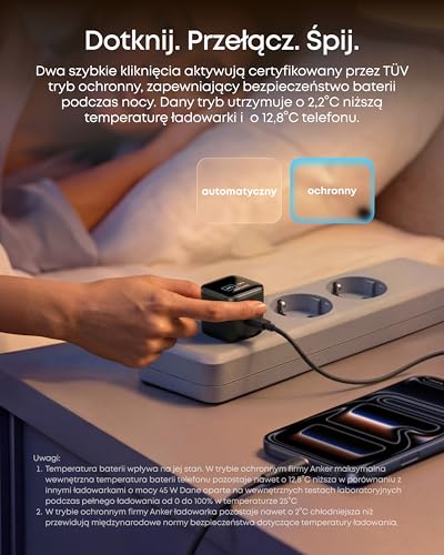 Ładowarka Anker Nano 45 W USB-C, zasilacz 45 W z wyświetlaczem Smart Display, funkcją inteligentnego wykrywania i wbudowanym trybem oszczędzania energii, do iPhone'a 17/16/15 (bez baterii, bez kabla)