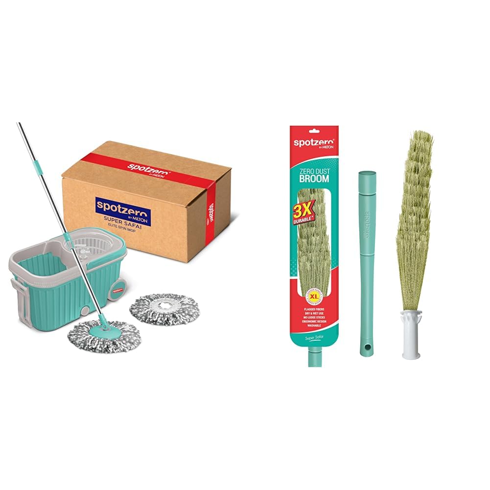 Elite Spin Mop with Bigger Wheels and Plastic Auto Fold Handle for 360 Degree Cle