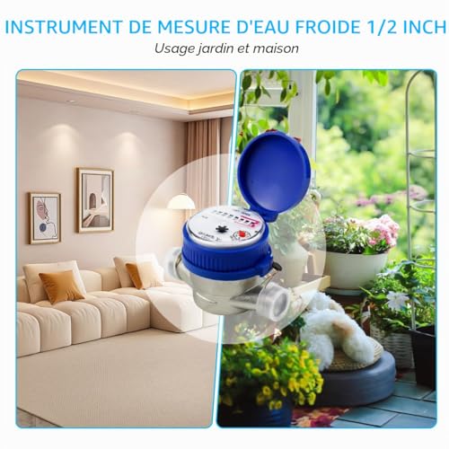 Compteur d'eau de jardin 1/2", horloge à eau froide calibrée, compteur de robinet avec accessoires de montage et couvercle de protection,pour usage domestique, jardin, 0-40℃ 1,5 m³/h – vue 5
