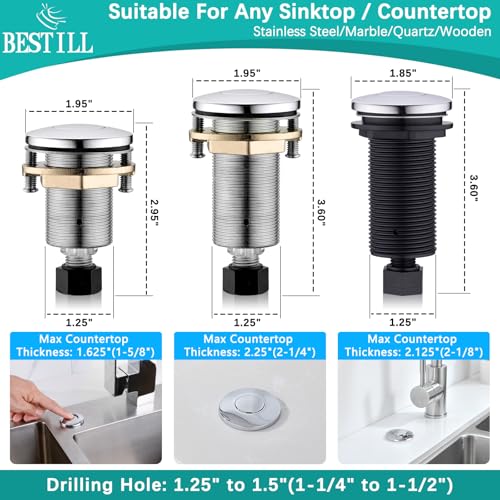 Image of BESTILL Garbage Disposal Air Switch Kit - UL Listed, Cordless Sink Top Switch Button for Waste Disposer, 3.6 inch Long Push Button with Brass Cover, Polished Chrome, Compatible with all Garbage Disposals