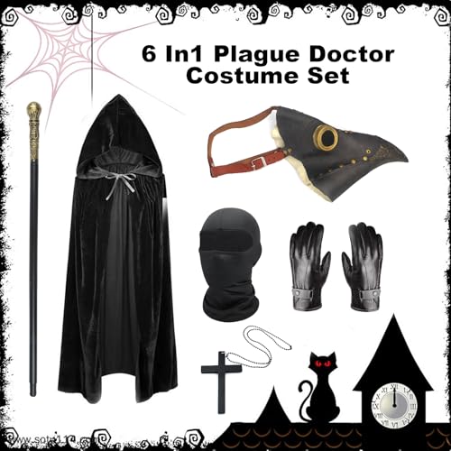Costume d'Halloween : masque steampunk à bec d'oiseau avec cape noire - 2