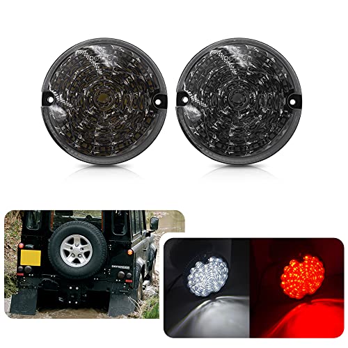 Defender Upgrade LED Fog Feu de recul - 2pcs 95mm Lentille de fumée ronde Led Blanc Feu de recul Rouge Feu de brouillard arrière pour Land Rover Defender 2001-2016 Defender Cabrio 1990-2016 Cover