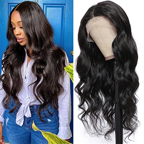 13x4 Transparent Frontal Wigs Human Hair, Body Wave Lace Front Wigs for Black Women, 100% Unprocessed Brazilian Hair Wigs with Pre Plucked Natural Hairline and Baby Hair 150% Density(20Inch)
