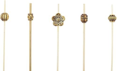 Restaurantware Brochetas decorativas de cóctel de 4 pulgadas, 1000 palillos de aperitivos de cuentas de metal, desechables, sostenibles, de madera