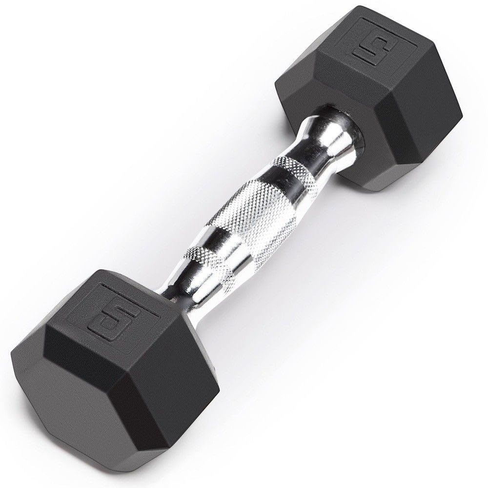 Leader Sport TA DB6101 5 lb Rubber Hexagonal Dumbbell with Logo