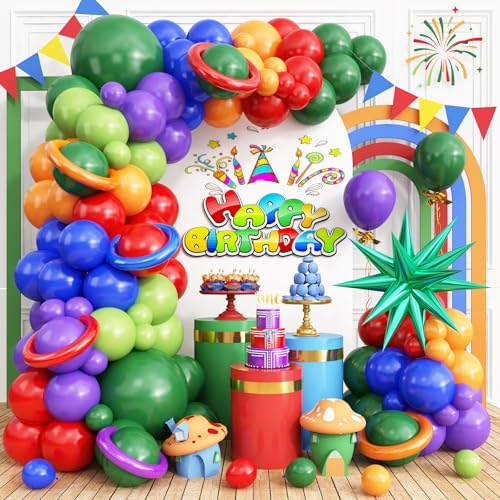 Image of Green Red Blue Purple Balloon Arch Kit, Colorful Balloon Garland for Party