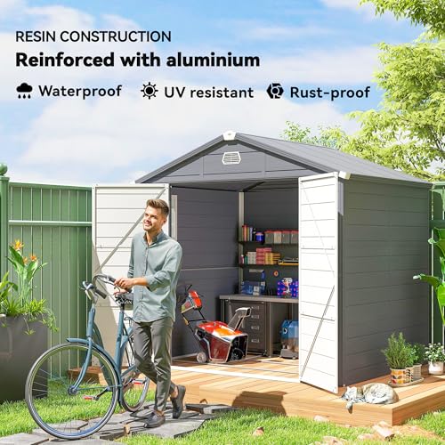 Outsunny 8 X 6Ft Plastic Garden Storage Shed With Foundation Kit, Polypropylene Outdoor Storage Tool House With Ventilation Slots And Lockable Door, Grey - 4