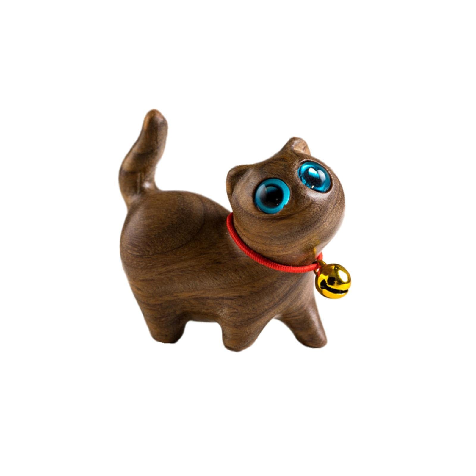 Dytartzx Sandalwood Hand Carved Wood Cat Kitten Figurines Handmade Statue Decor Wooden Sculpture Ornaments Cute Pet Memorial Office Desk Decor Shelf Decor Table Crafts G