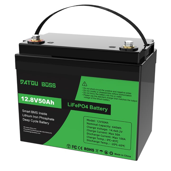 DATOUBOSS 12V 50Ah LiFePO4 Batterie integriertes 50A BMS Grade-A Lithiumzellen über 15000 Ladezyklen Leicht & Tragbar für Wohnmobil Boot Trolling Motor Camping & Solar Systeme