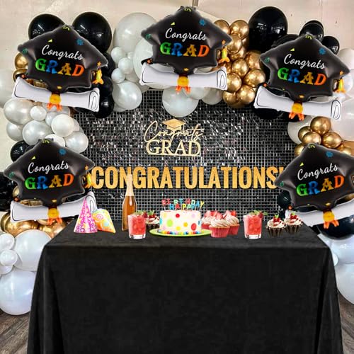 Image of 6 Pcs Graduation Cap Diploma Balloons, Large Academic Cap Shaped Black Mylar Graduation Foil Balloons, Grad Hat balloons for 2026 Graduation Party Decorations