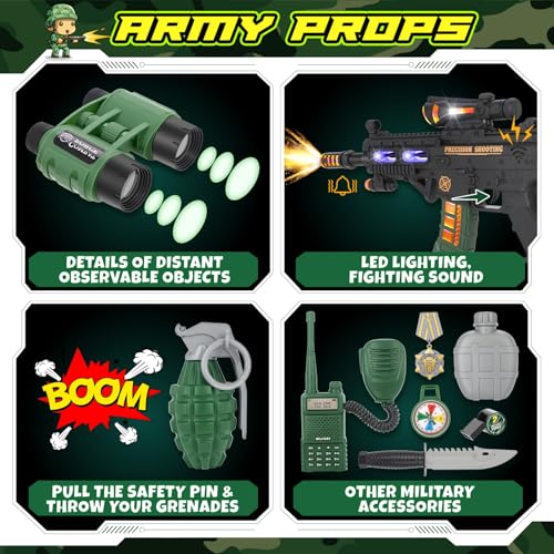 GIFTINBOX Kids Army Costume For Boys Military Soldier Costume with Army Toys,Dress Up Halloween Costumes for Kids Boys 8-10 - Thumbnail 4