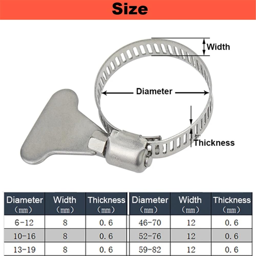 Morsetto per tubo dell'acqua in acciaio inossidabile 304 Morsetto per trachea Morsetto di bloccaggio fisso con maniglia Cerchio per gola Cerchio per tubo a torsione manuale Tubo per olio, 155,178 mm (