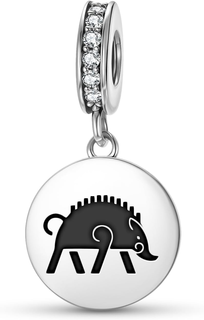925 Sterling Silver Symbolic Culture Zircon Fit Pandora Charms Bracelet The Boar Pendant Women's Bead for Bracelets and Necklaces