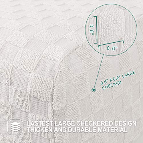 Image of YEMYHOM 8 Pieces Stretch Recliner Sofa Cover Jacquard Reclining Couch Cover with Side Pocket Anti-Slip Fitted 3 Cushion Furniture Slipcovers with Elastic Bottom (Sofa Recliner, White)