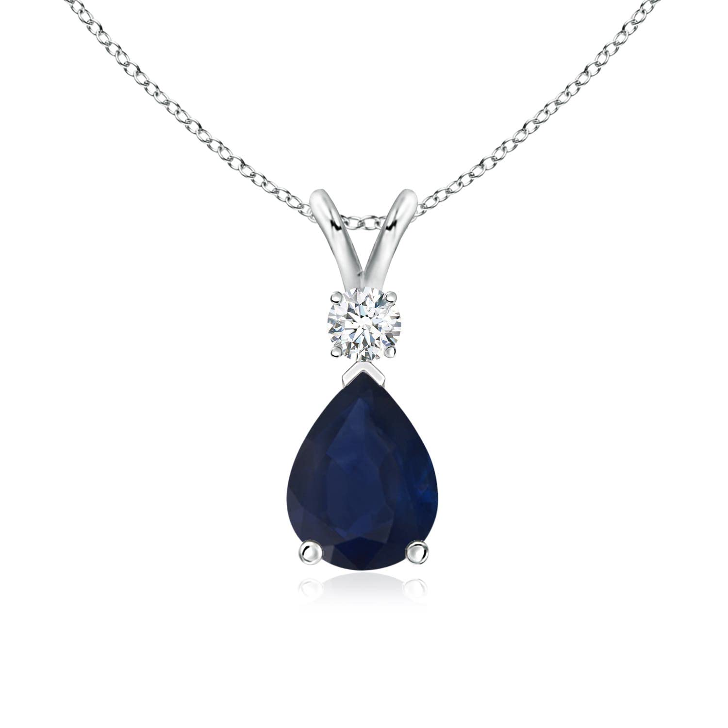 Angara Natural Blue Sapphire Solitaire Pendant for Women | Pear Shape Blue Sapphire Diamond Necklace in 14K Solid Gold/Silver/Platinum With 18" Chain