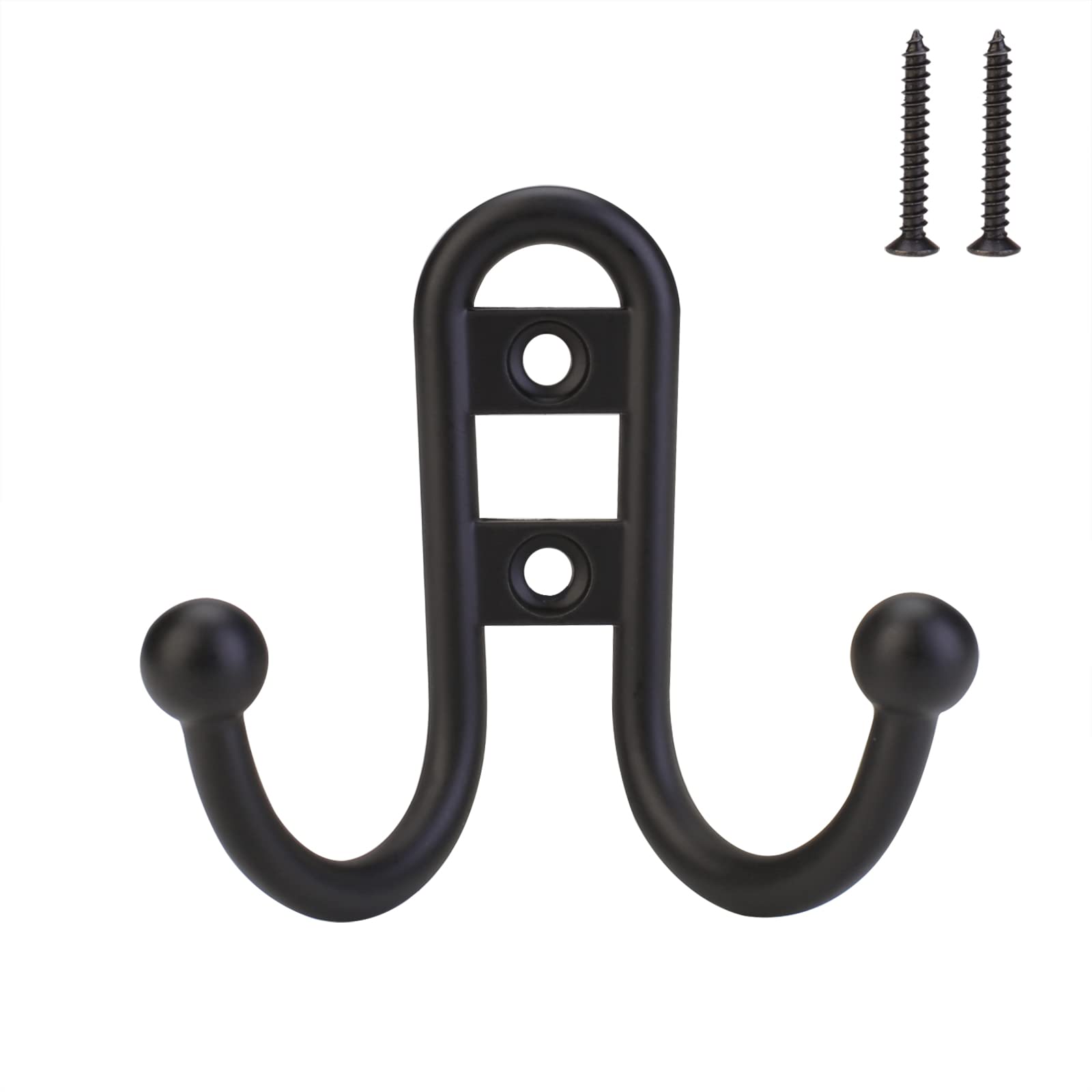 HERRTOP 10-Pack Coat Hooks Double Hook for Home Kitchen (Matte Black)